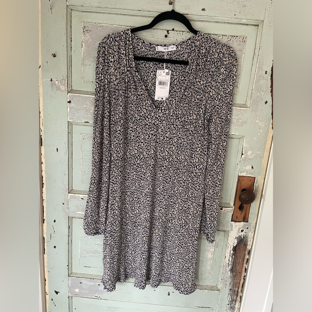 Mango a-line floral dress blue-gray Size 8 New With Tags